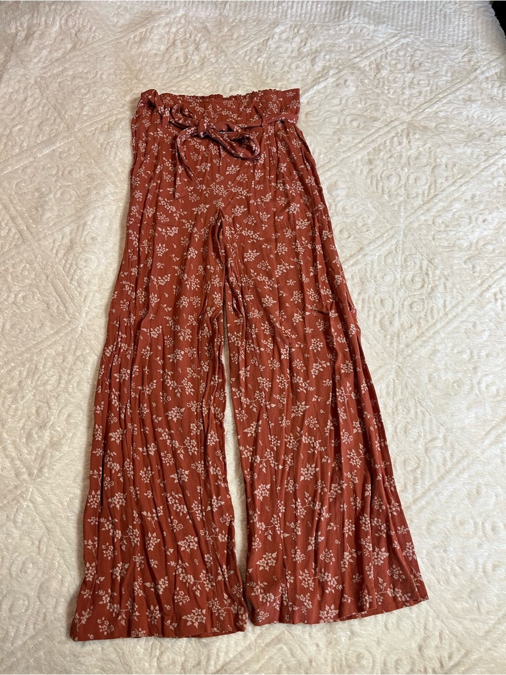 American Eagle Outfitters Rust Floral Paperbag Waist Pants